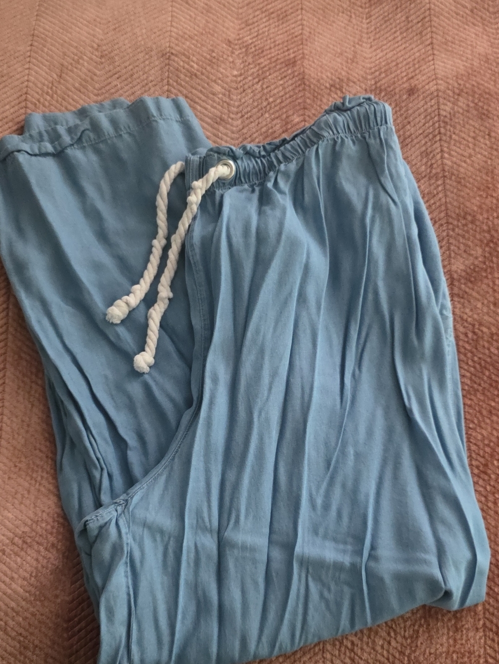 Forever 21 Light Blue Drawstring Wide-Leg Trousers